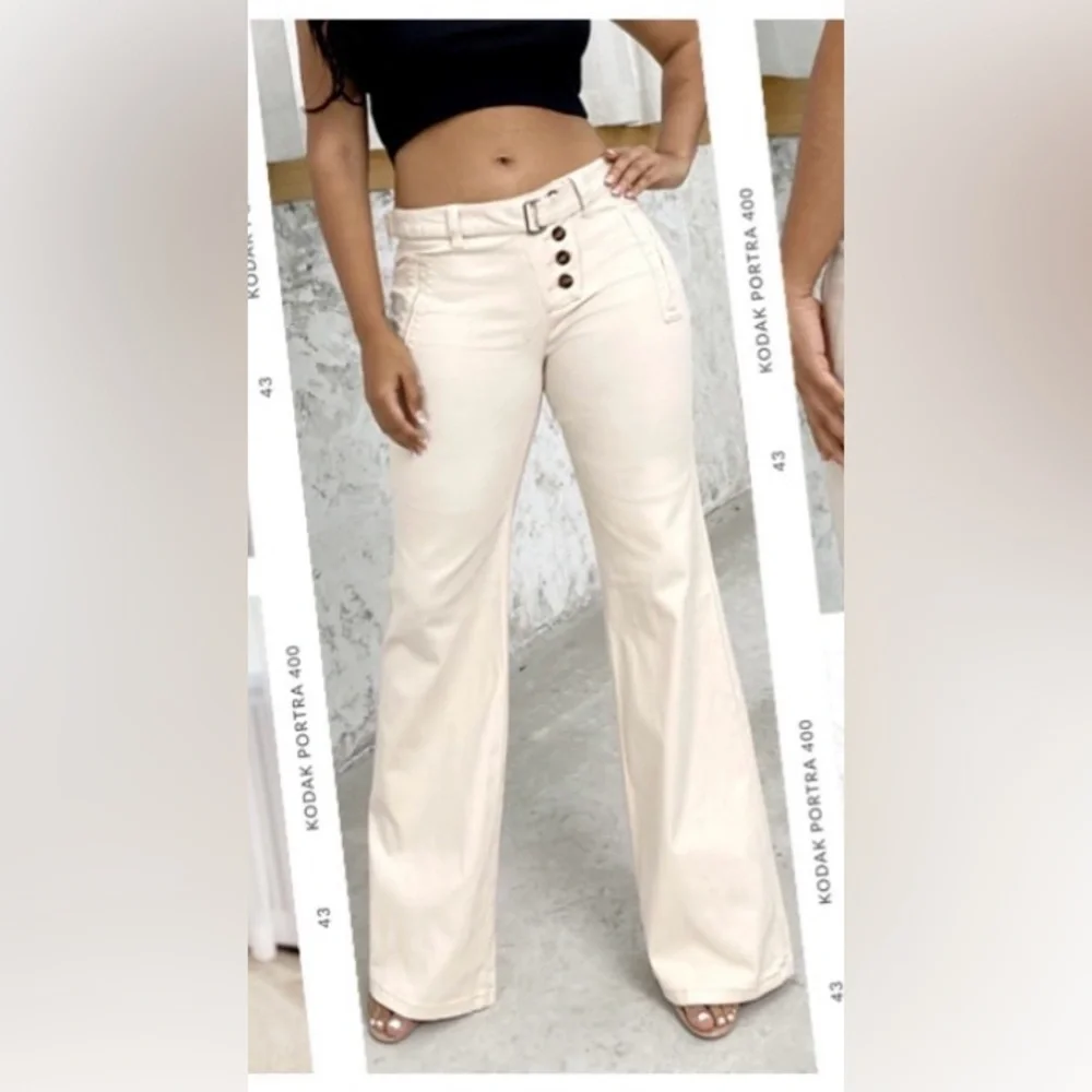 Elegant Beige Wide Leg Women's Pants - Picture 2 of 9